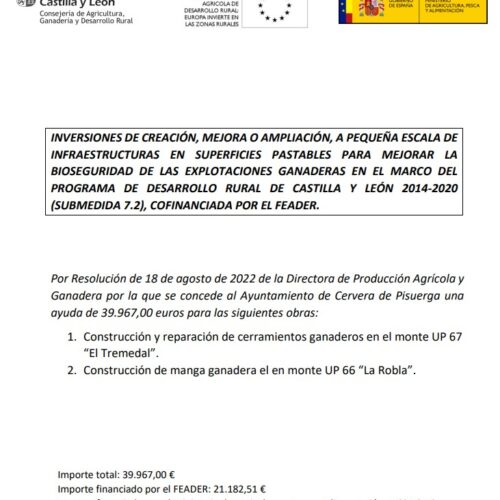Cofinanciación Ayuda a Inversiones en superficies pastables